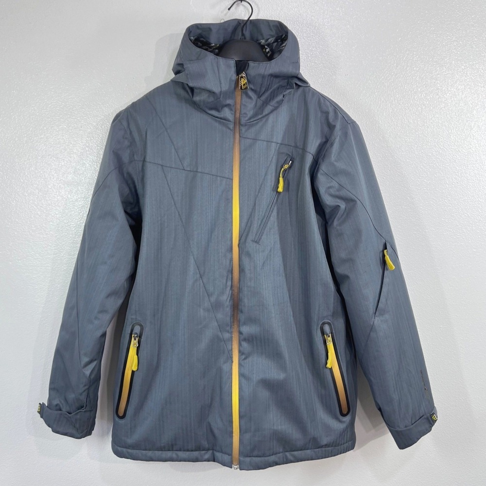 Morrow Snowboard Jacket Mens Large Gray Yellow Waterproof 8000mm M14057 Hooded